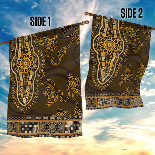 Gold African Dashiki With Australia Aboriginal Art Garden Flag