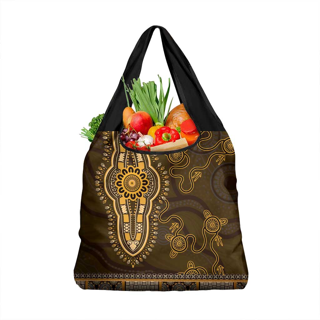Gold African Dashiki With Australia Aboriginal Art Grocery Bag