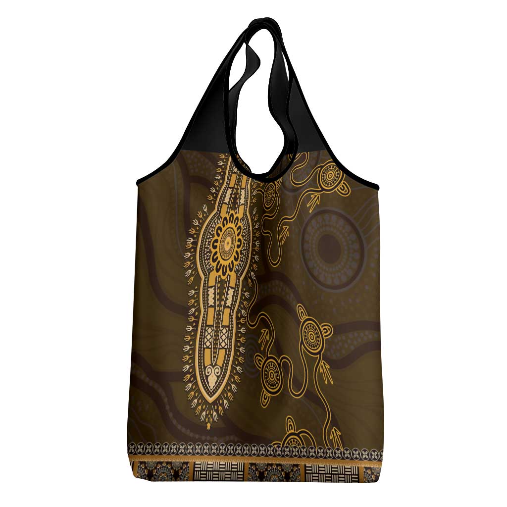 Gold African Dashiki With Australia Aboriginal Art Grocery Bag
