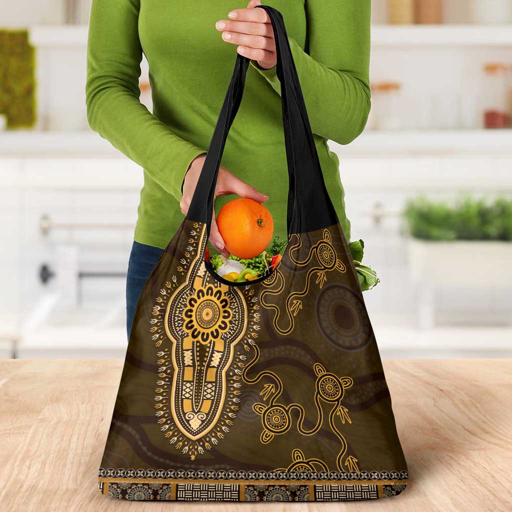 Gold African Dashiki With Australia Aboriginal Art Grocery Bag