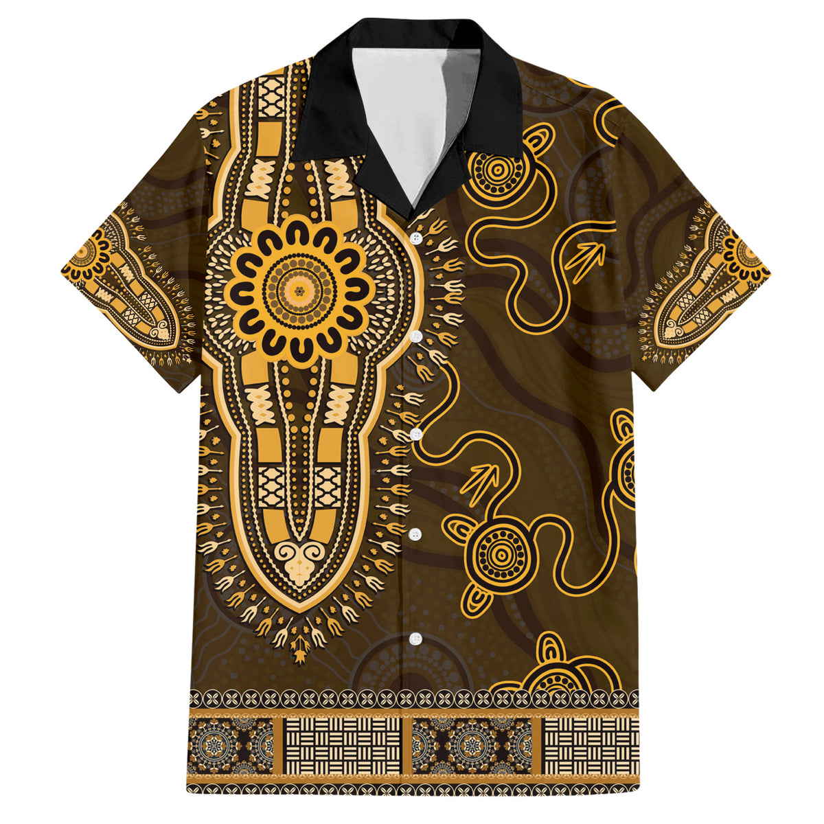 Gold African Dashiki With Australia Aboriginal Art Hawaiian Shirt
