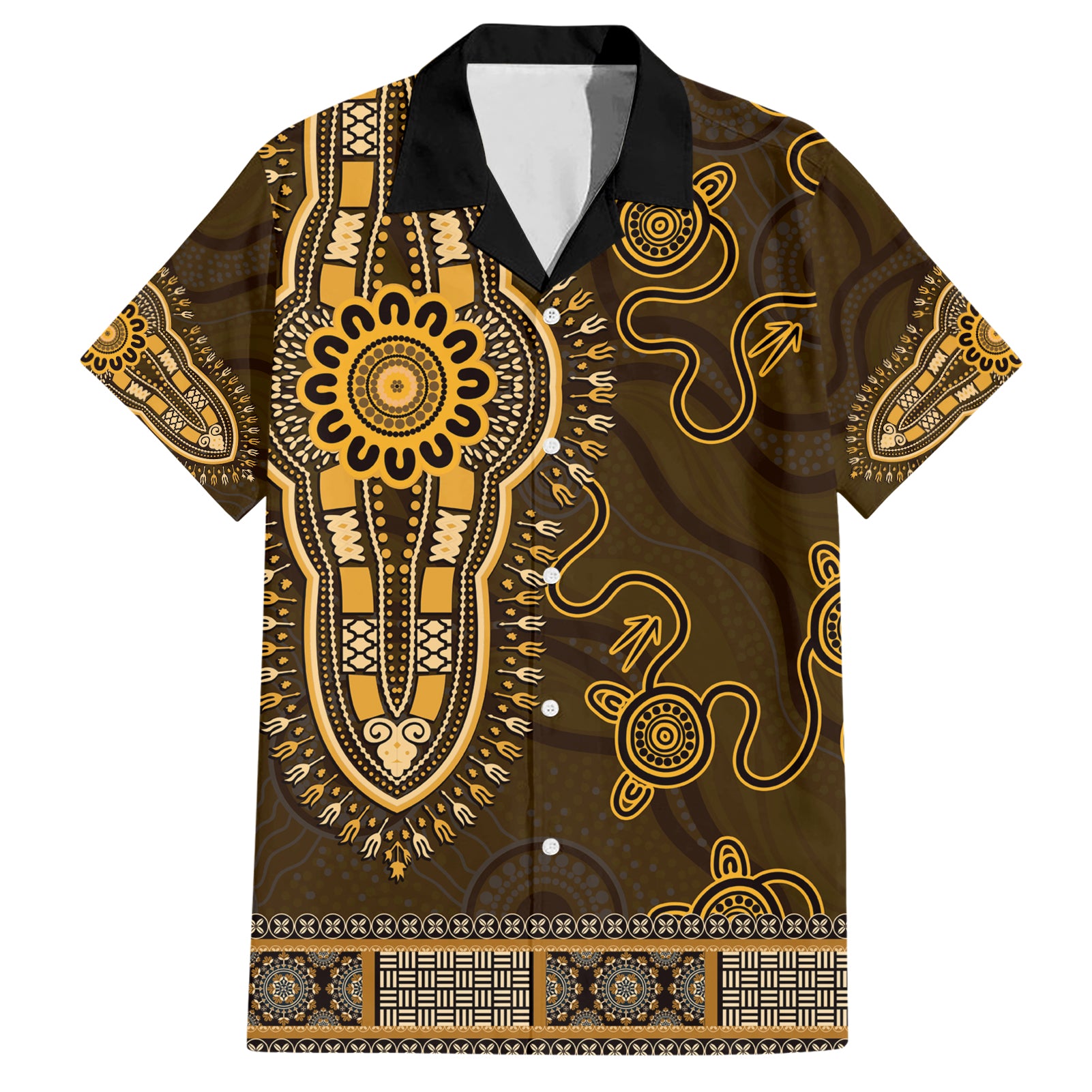 Gold African Dashiki With Australia Aboriginal Art Hawaiian Shirt