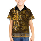 Gold African Dashiki With Australia Aboriginal Art Hawaiian Shirt