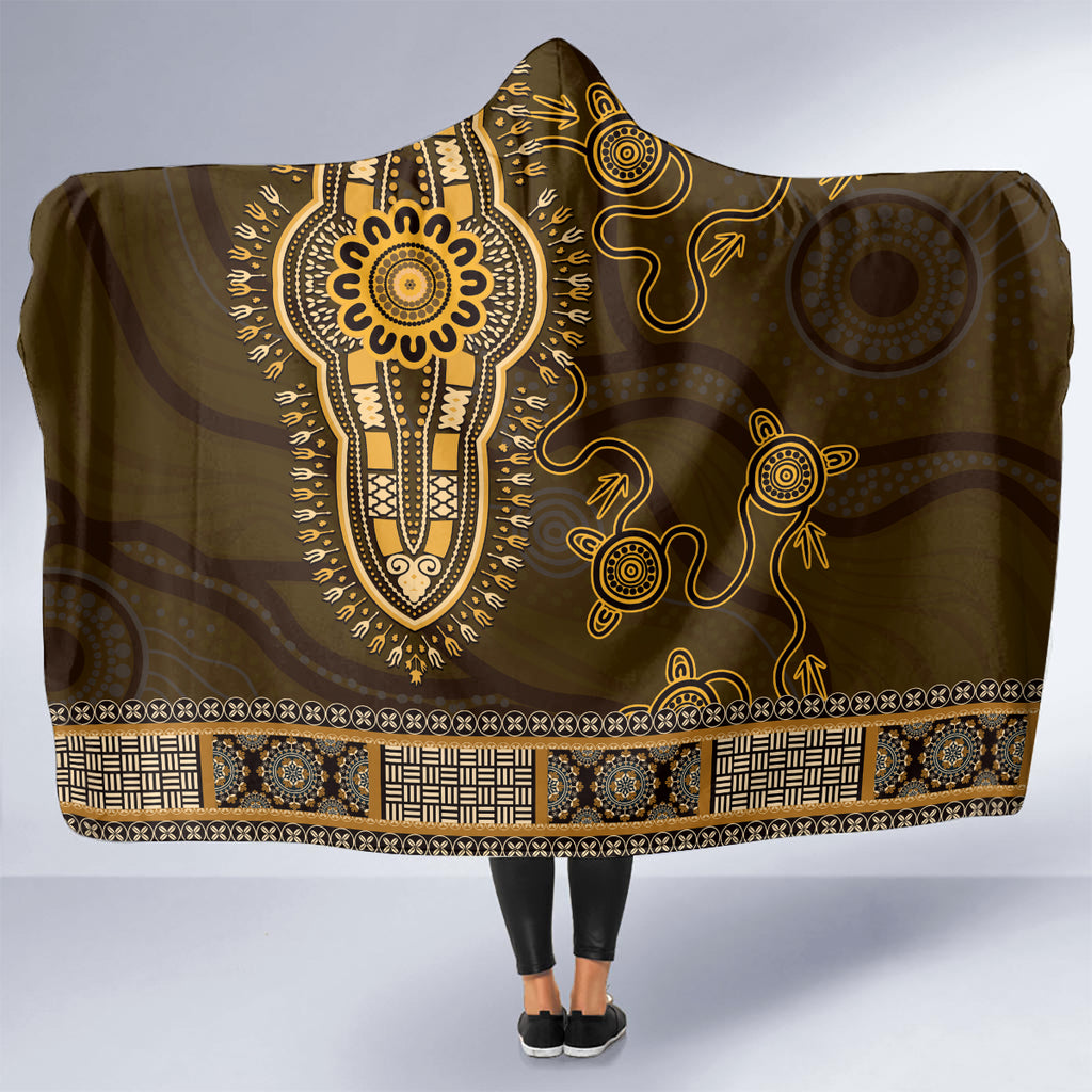 Gold African Dashiki With Australia Aboriginal Art Hooded Blanket