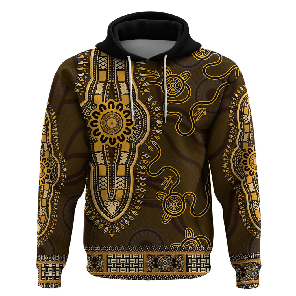 Gold African Dashiki With Australia Aboriginal Art Hoodie