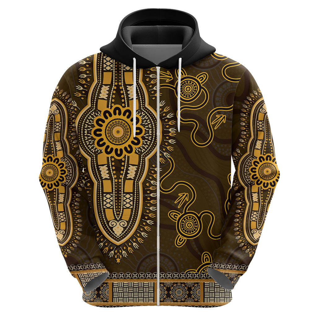 Gold African Dashiki With Australia Aboriginal Art Hoodie