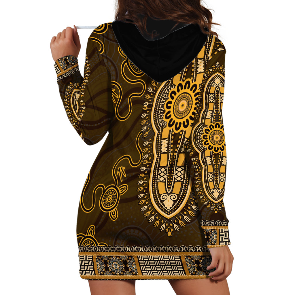 Gold African Dashiki With Australia Aboriginal Art Hoodie Dress