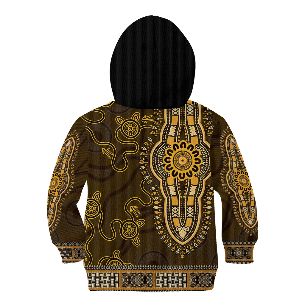 Gold African Dashiki With Australia Aboriginal Art Kid Hoodie