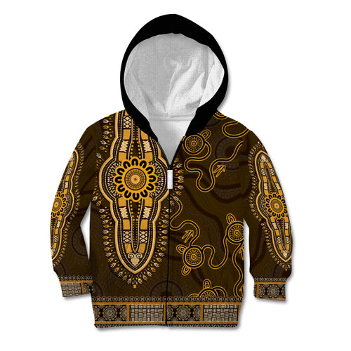 Gold African Dashiki With Australia Aboriginal Art Kid Hoodie