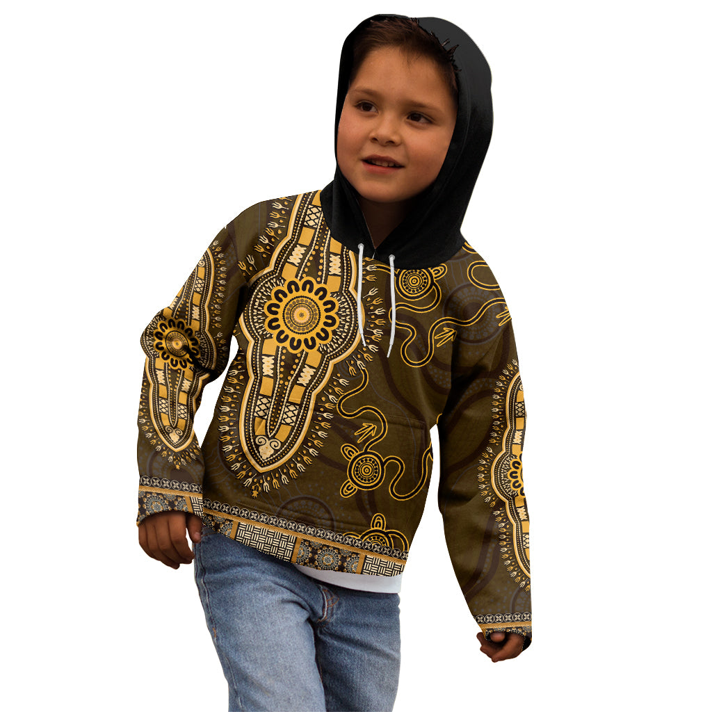 Gold African Dashiki With Australia Aboriginal Art Kid Hoodie