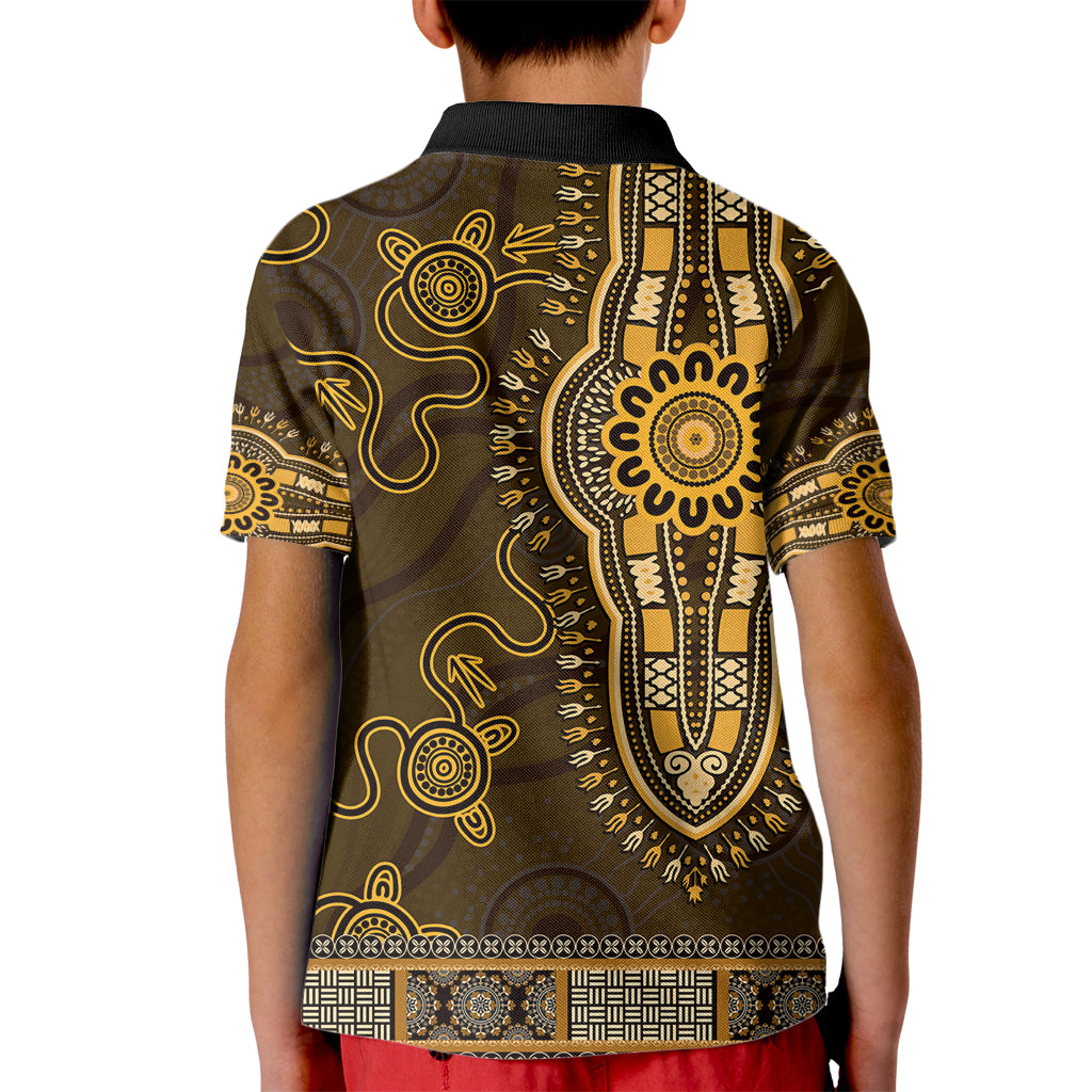 Gold African Dashiki With Australia Aboriginal Art Kid Polo Shirt