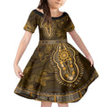 Gold African Dashiki With Australia Aboriginal Art Kid Short Sleeve Dress