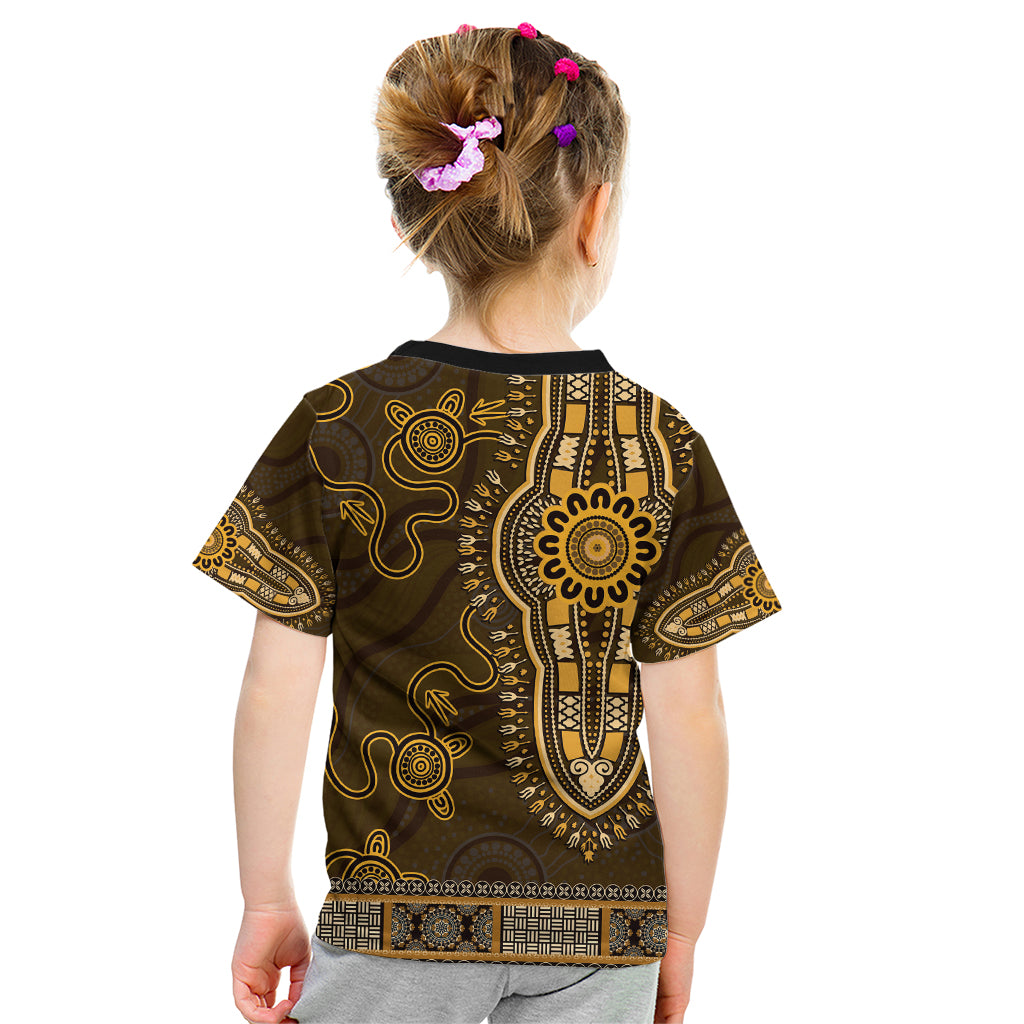 Gold African Dashiki With Australia Aboriginal Art Kid T Shirt