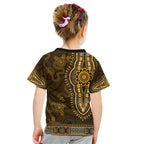 Gold African Dashiki With Australia Aboriginal Art Kid T Shirt