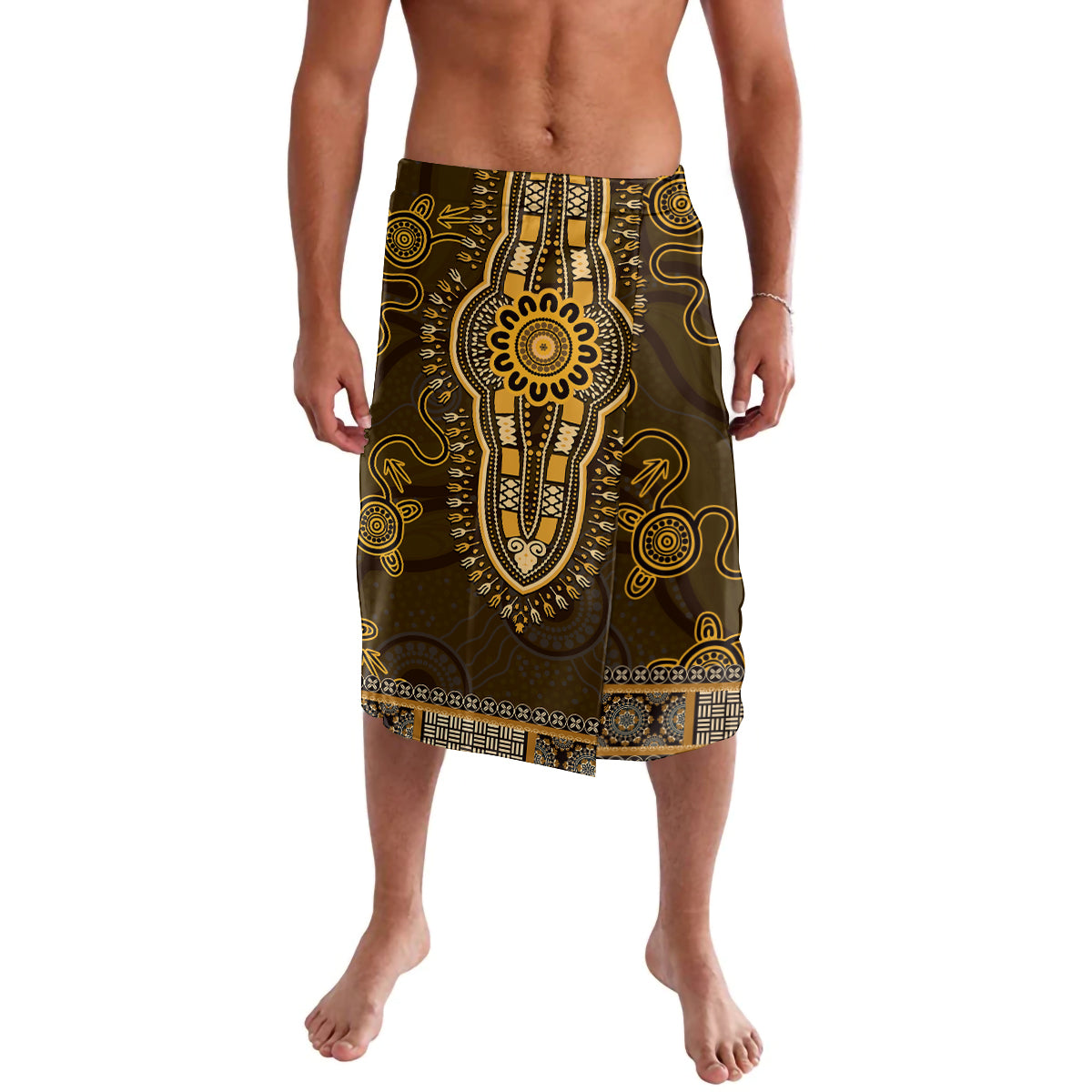 Gold African Dashiki With Australia Aboriginal Art Lavalava