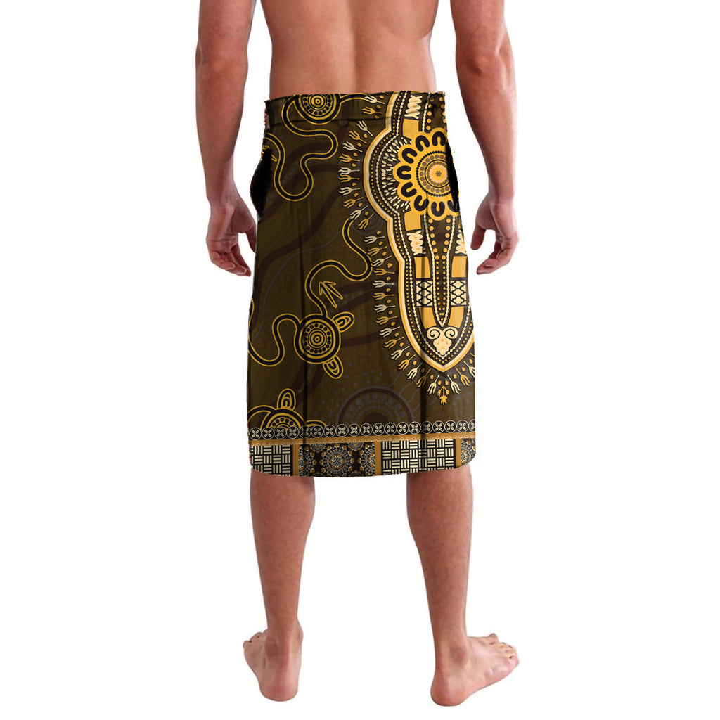 Gold African Dashiki With Australia Aboriginal Art Lavalava