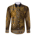 Gold African Dashiki With Australia Aboriginal Art Long Sleeve Button Shirt