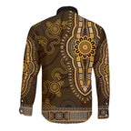 Gold African Dashiki With Australia Aboriginal Art Long Sleeve Button Shirt