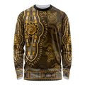 Gold African Dashiki With Australia Aboriginal Art Long Sleeve Shirt