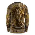 Gold African Dashiki With Australia Aboriginal Art Long Sleeve Shirt