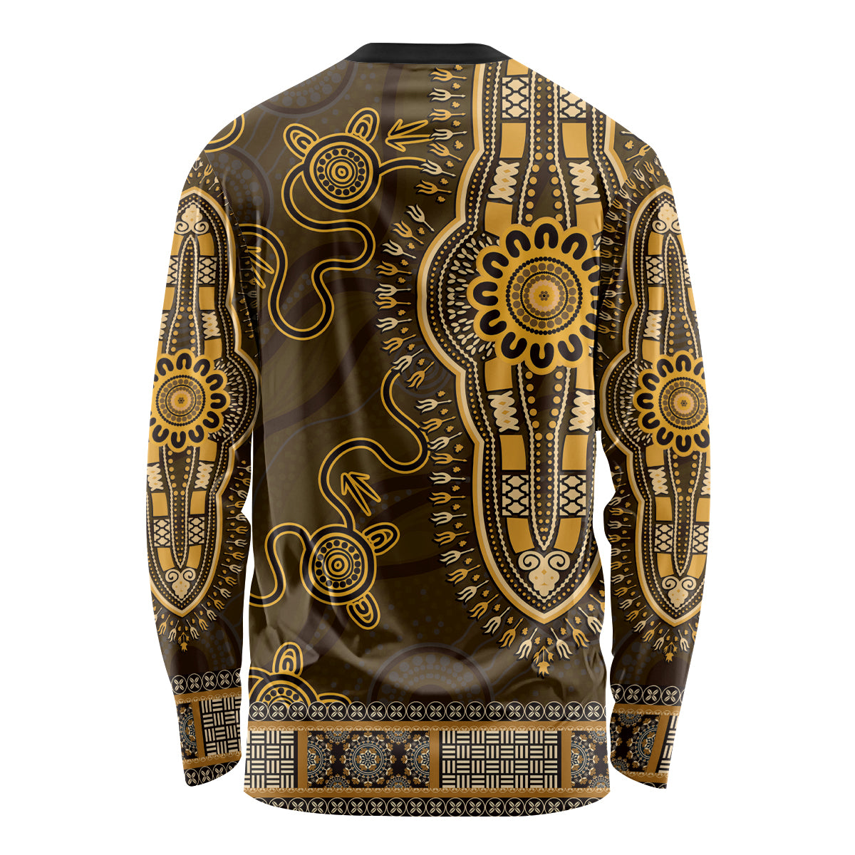 Gold African Dashiki With Australia Aboriginal Art Long Sleeve Shirt