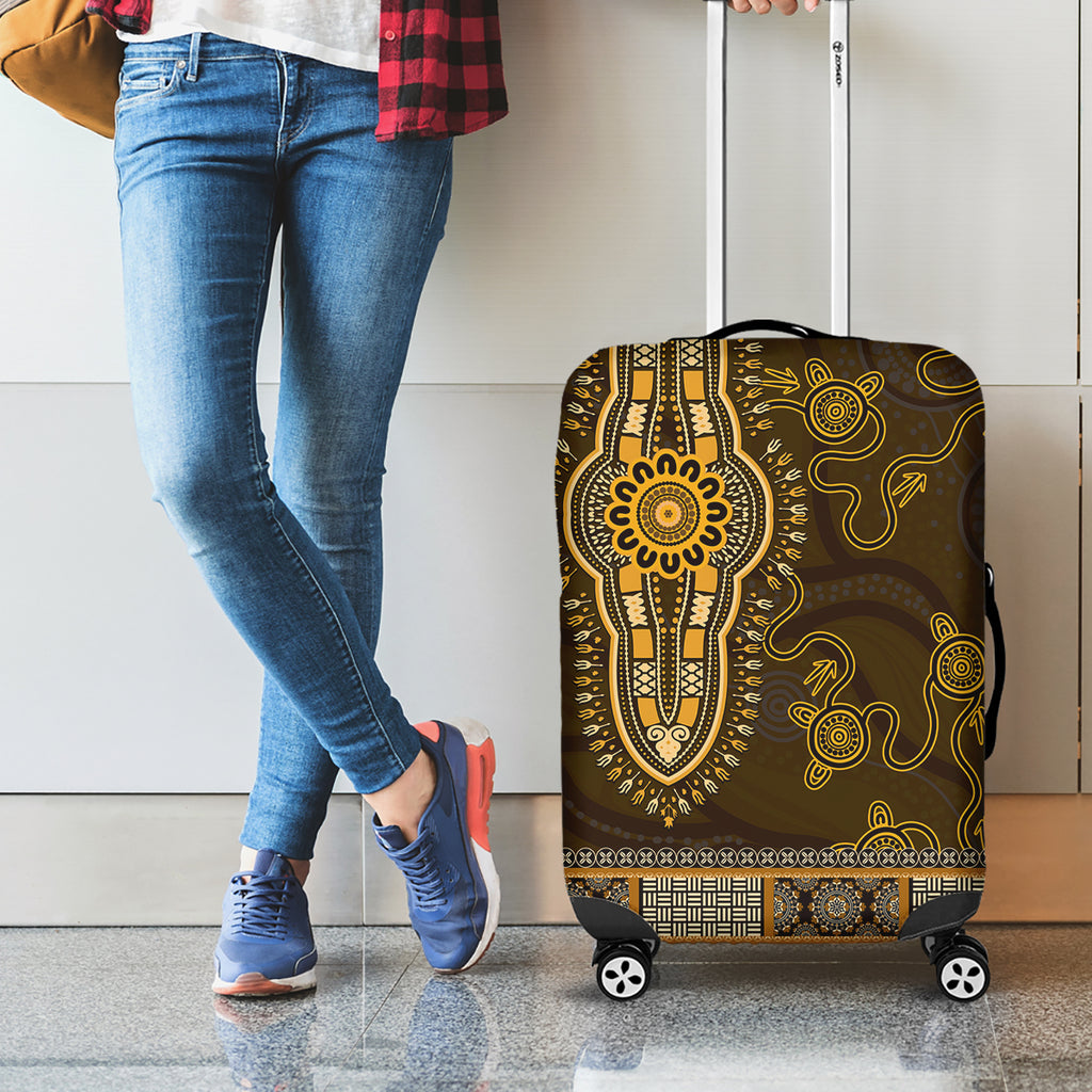 Gold African Dashiki With Australia Aboriginal Art Luggage Cover
