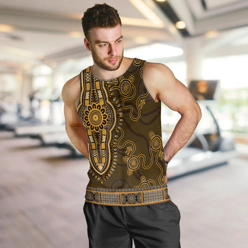 Gold African Dashiki With Australia Aboriginal Art Men Tank Top