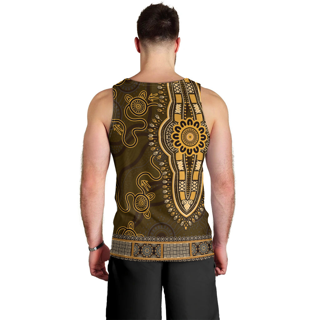 Gold African Dashiki With Australia Aboriginal Art Men Tank Top