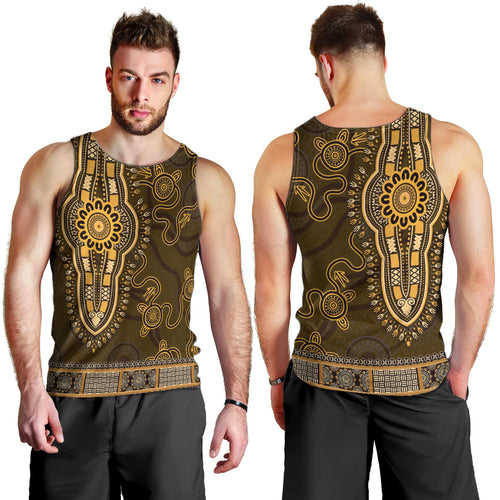 Gold African Dashiki With Australia Aboriginal Art Men Tank Top