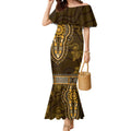 Gold African Dashiki With Australia Aboriginal Art Mermaid Dress