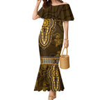 Gold African Dashiki With Australia Aboriginal Art Mermaid Dress