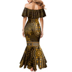 Gold African Dashiki With Australia Aboriginal Art Mermaid Dress