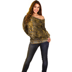 Gold African Dashiki With Australia Aboriginal Art Off Shoulder Sweater