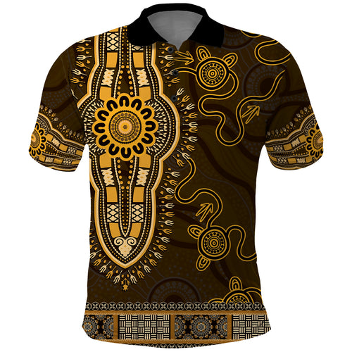 Gold African Dashiki With Australia Aboriginal Art Polo Shirt