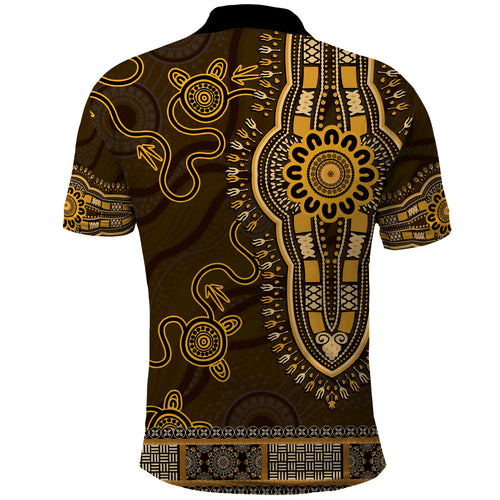 Gold African Dashiki With Australia Aboriginal Art Polo Shirt
