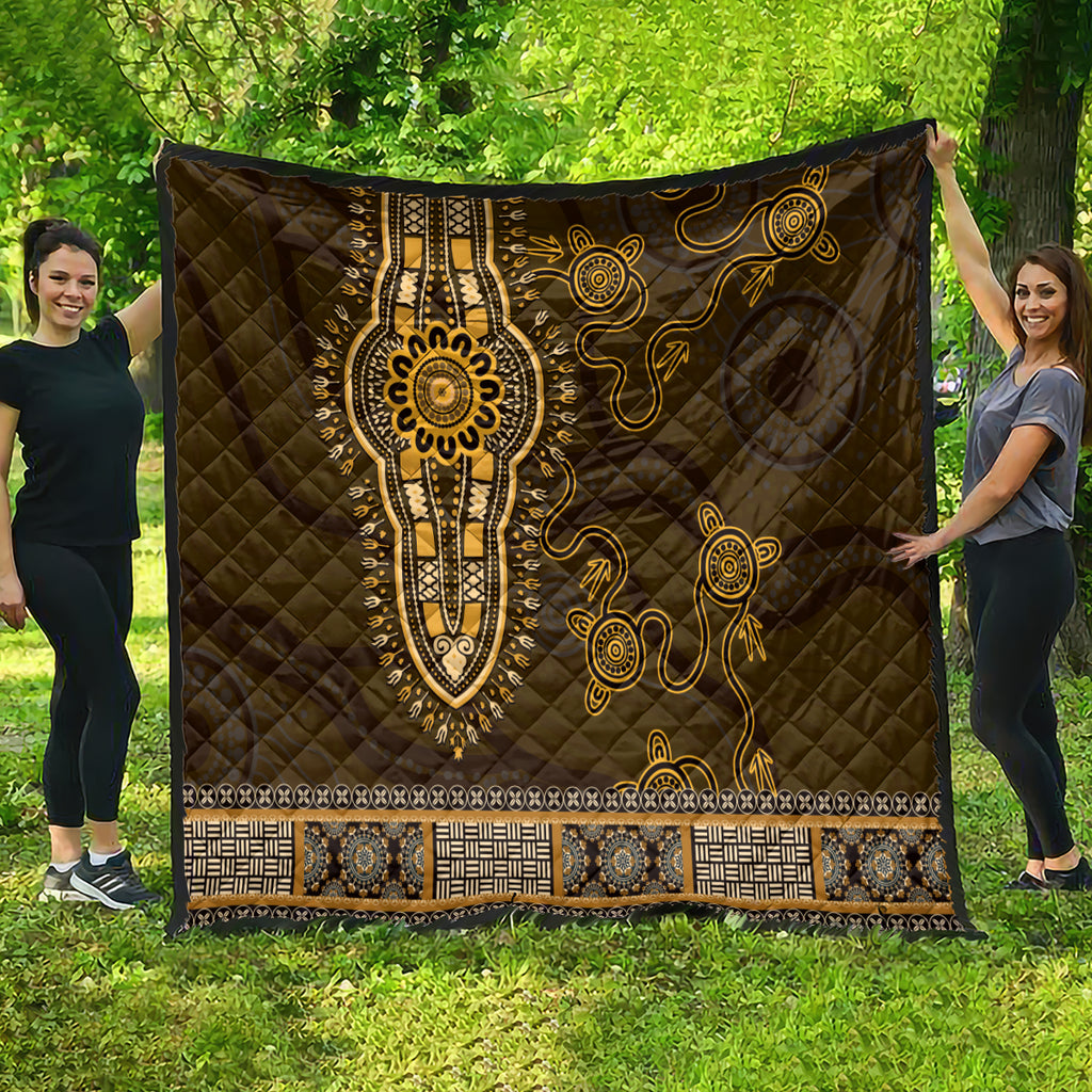 Gold African Dashiki With Australia Aboriginal Art Quilt