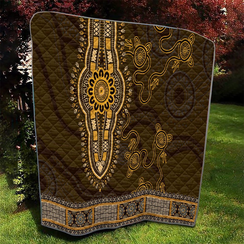Gold African Dashiki With Australia Aboriginal Art Quilt
