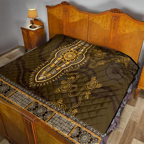 Gold African Dashiki With Australia Aboriginal Art Quilt