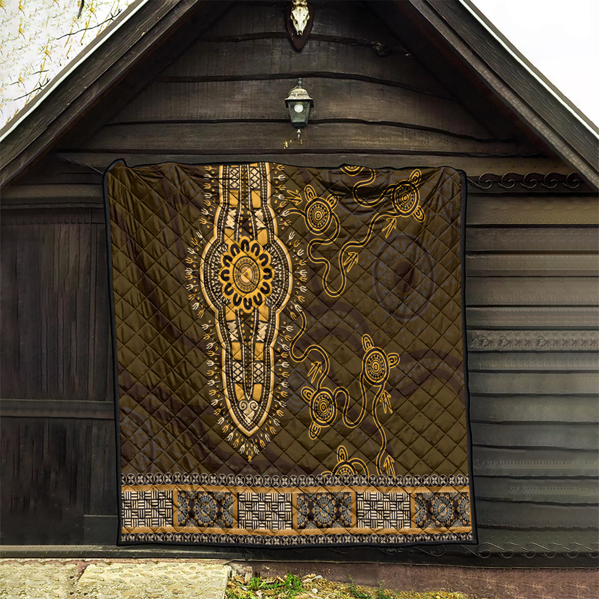 Gold African Dashiki With Australia Aboriginal Art Quilt