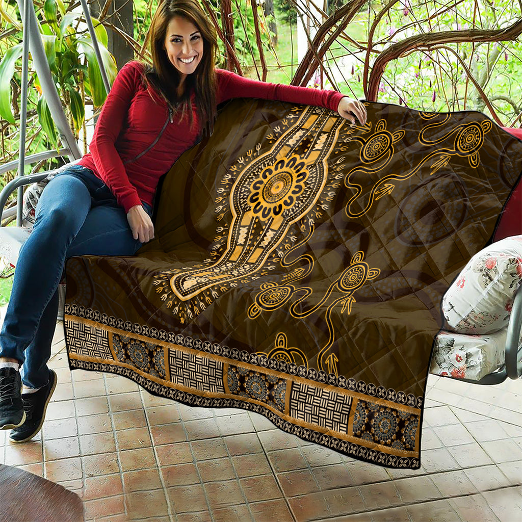 Gold African Dashiki With Australia Aboriginal Art Quilt