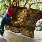 Gold African Dashiki With Australia Aboriginal Art Quilt