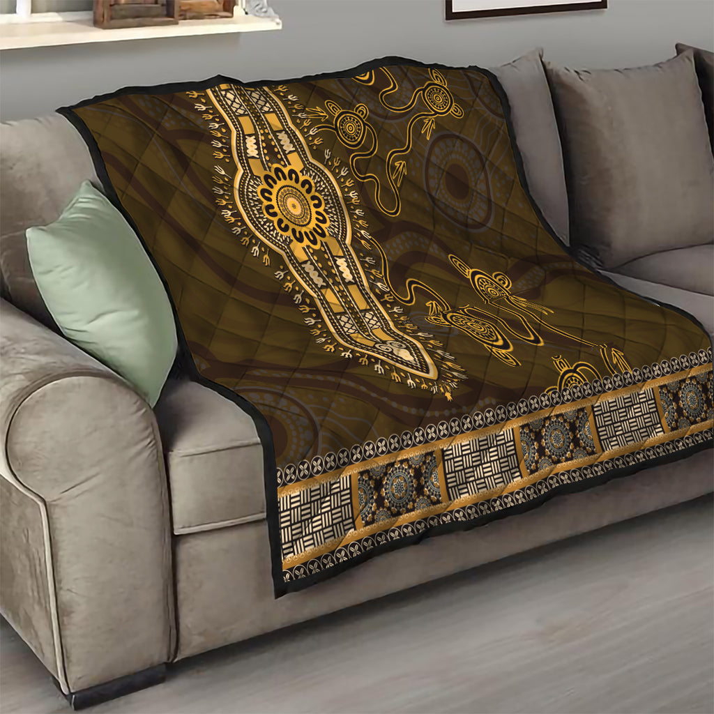 Gold African Dashiki With Australia Aboriginal Art Quilt