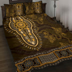 Gold African Dashiki With Australia Aboriginal Art Quilt Bed Set