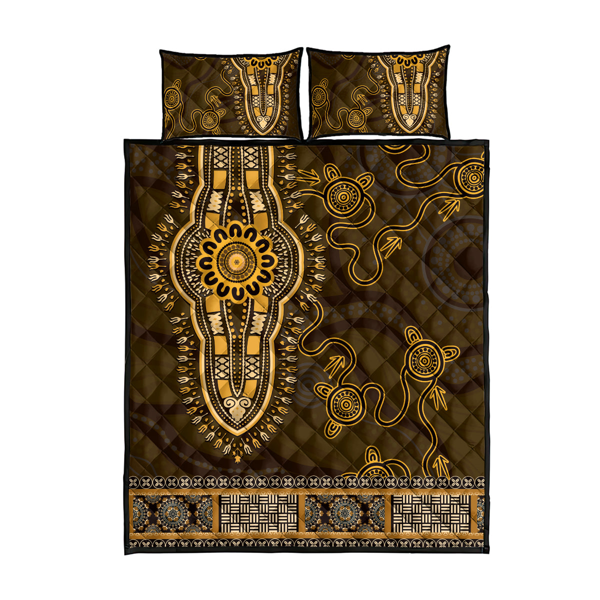 Gold African Dashiki With Australia Aboriginal Art Quilt Bed Set