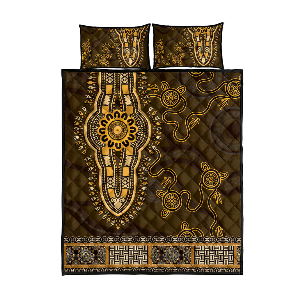 Gold African Dashiki With Australia Aboriginal Art Quilt Bed Set