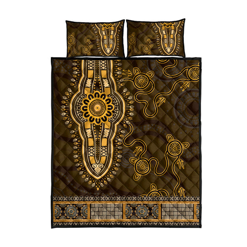 Gold African Dashiki With Australia Aboriginal Art Quilt Bed Set