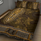 Gold African Dashiki With Australia Aboriginal Art Quilt Bed Set