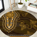 Gold African Dashiki With Australia Aboriginal Art Round Carpet
