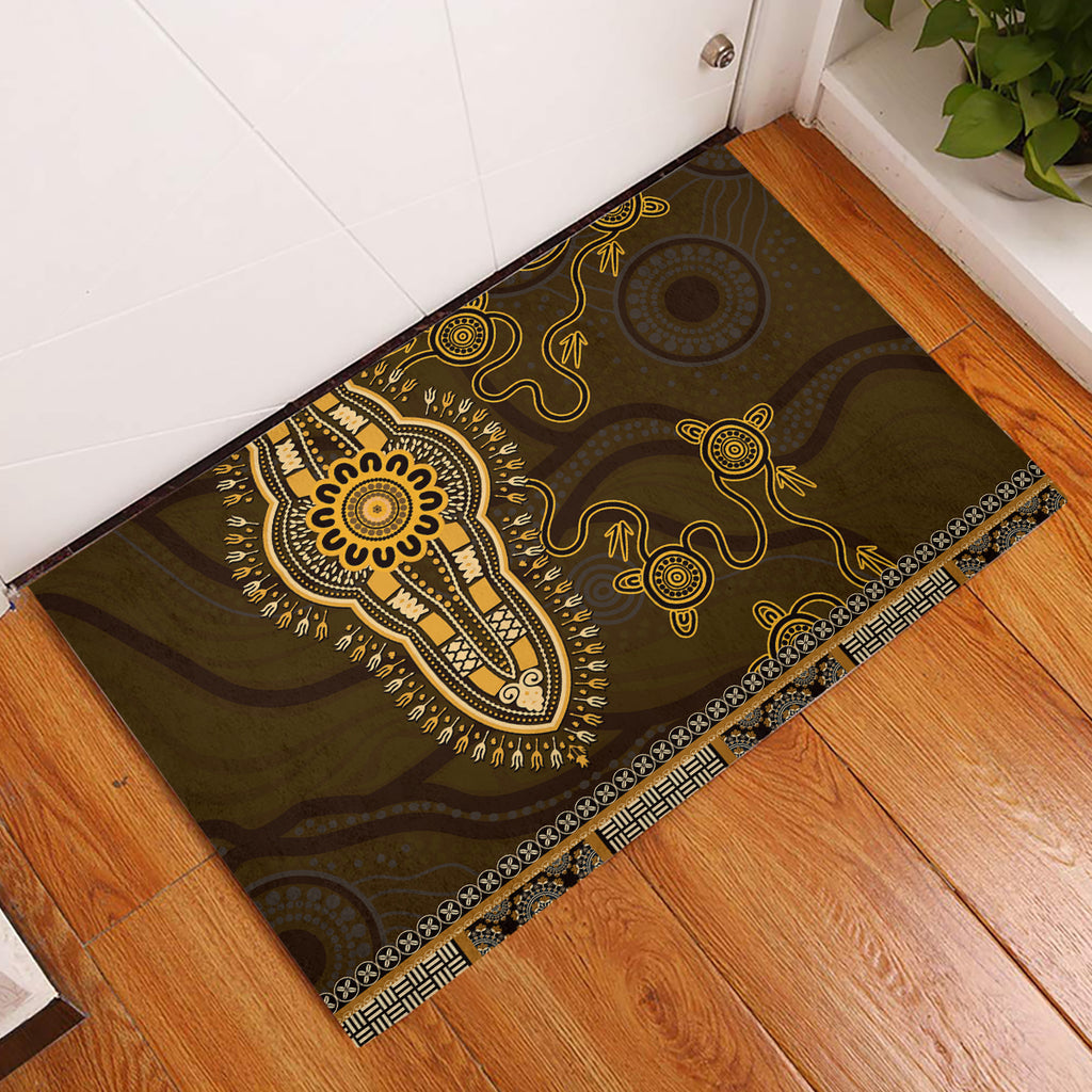 Gold African Dashiki With Australia Aboriginal Art Rubber Doormat