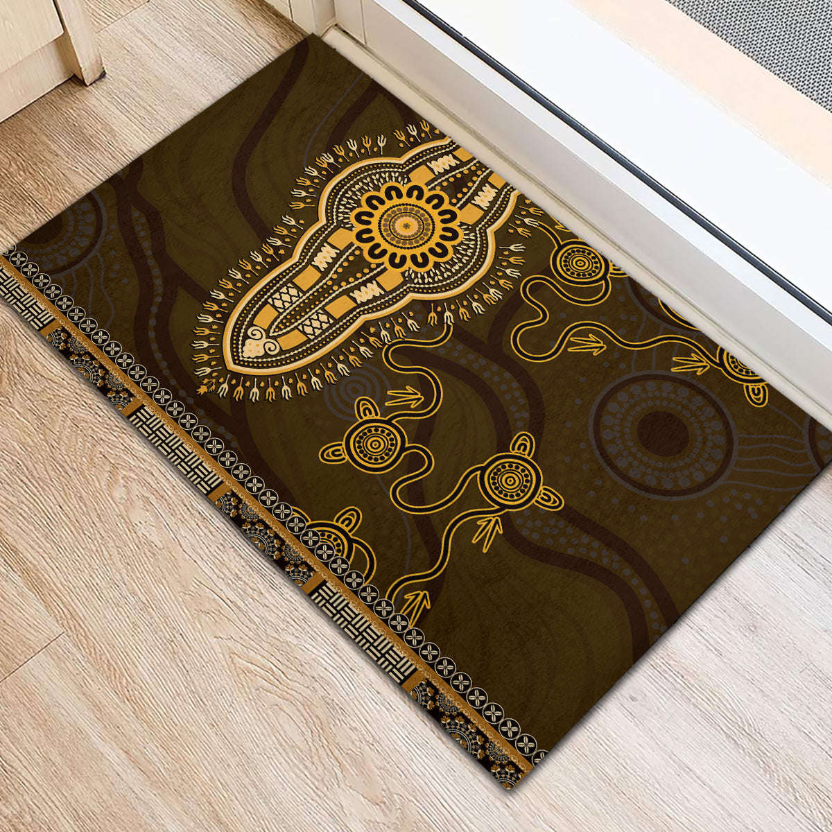 Gold African Dashiki With Australia Aboriginal Art Rubber Doormat